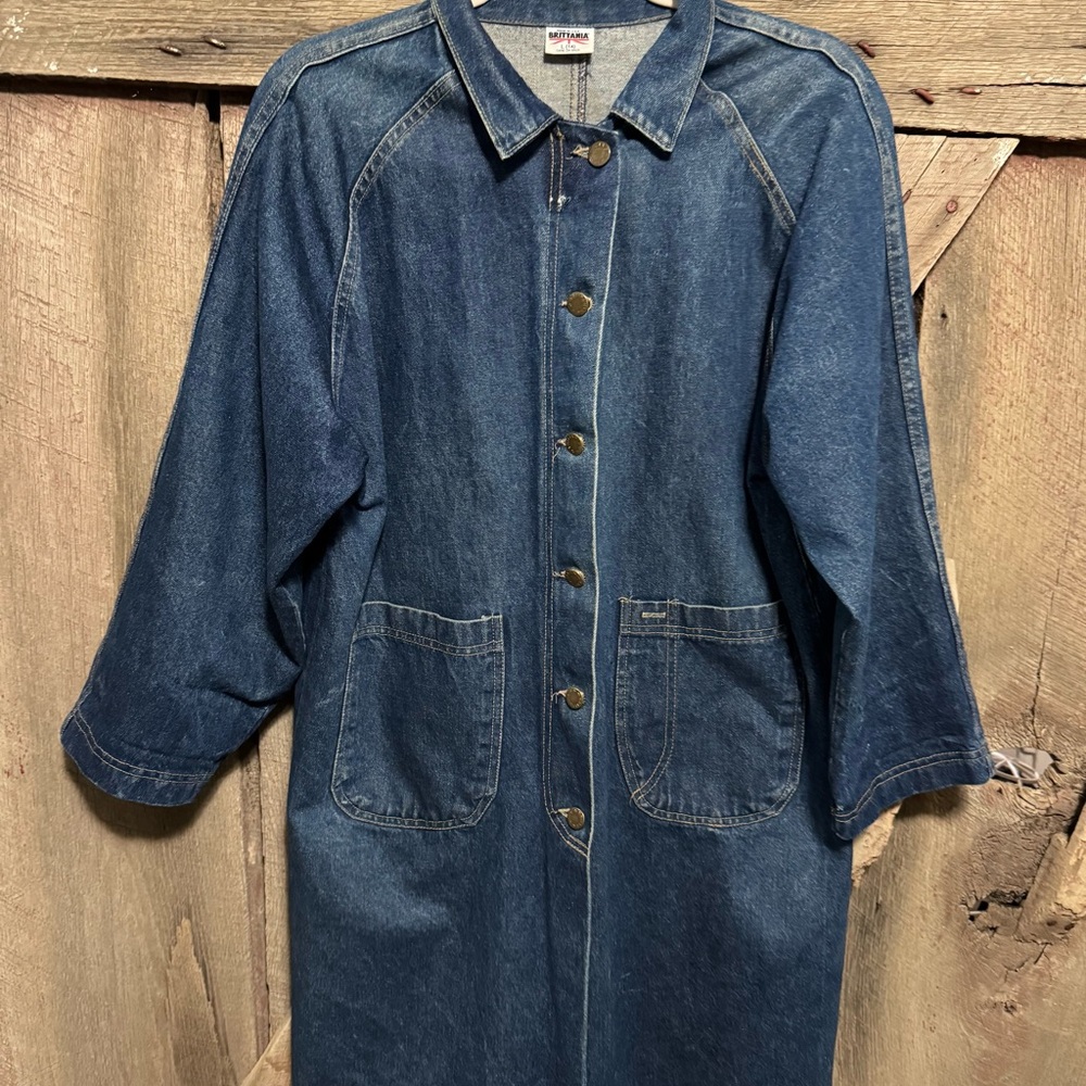 Classic Vintage Brittania Long Denim Blue Jean Jacket